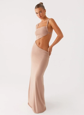 Fresh Motion Flattering Waist Fit Kika Maxi Dress - Beige