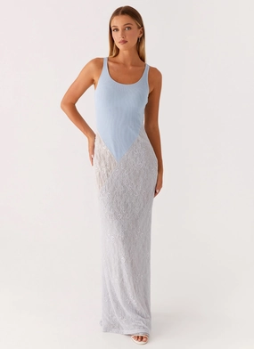Neutral-Shade Twilight Dreams Maxi Dress - Blue