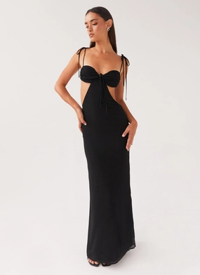 Tyra Ruched Maxi Dress - Black Button Chic