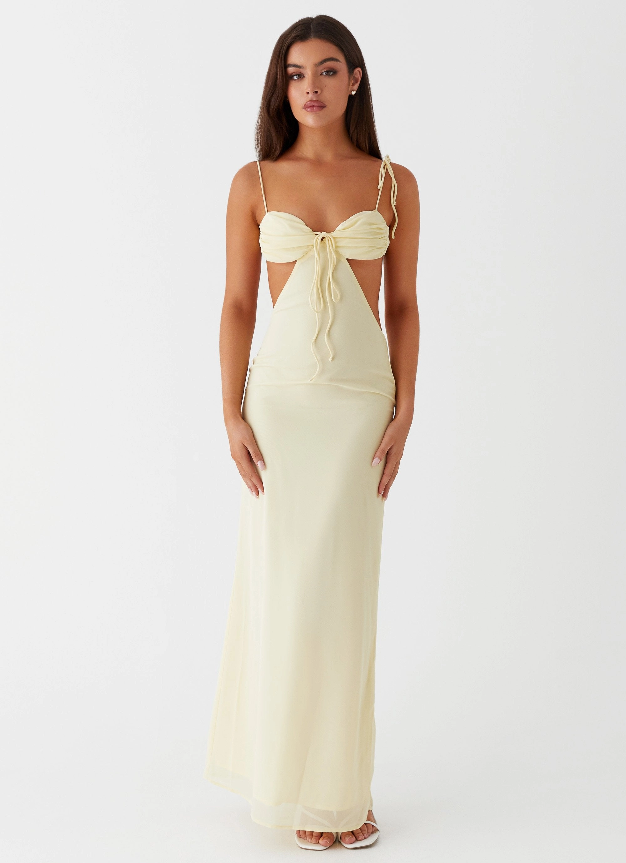 Tyra Ruched Maxi Dress - Yellow Full Coverage