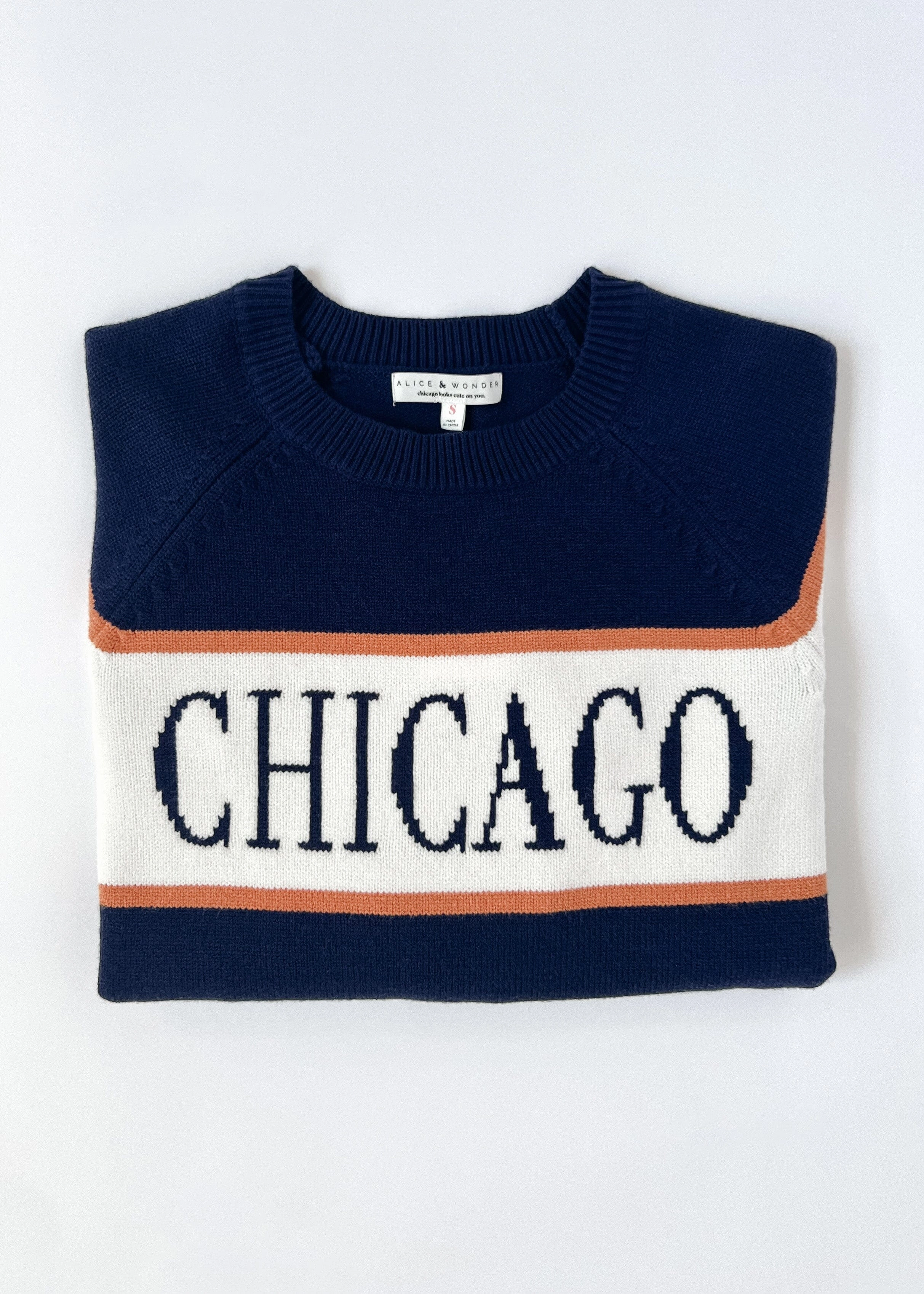 Chicago Vintage Block Stripe Sweater - Navy Machine washable