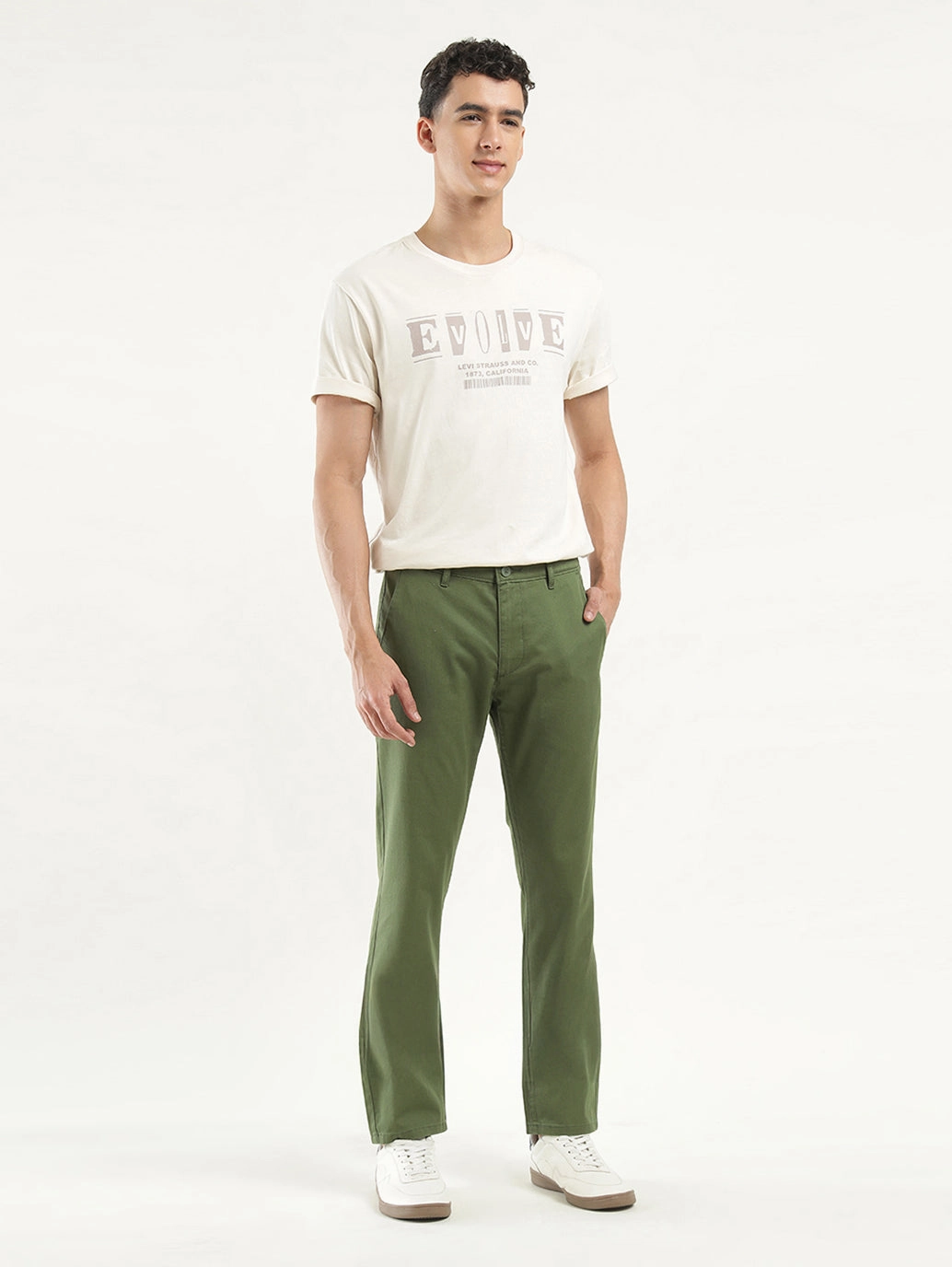 Men's Olive Slim Fit Chinos Modern Relaxed Flex Movement