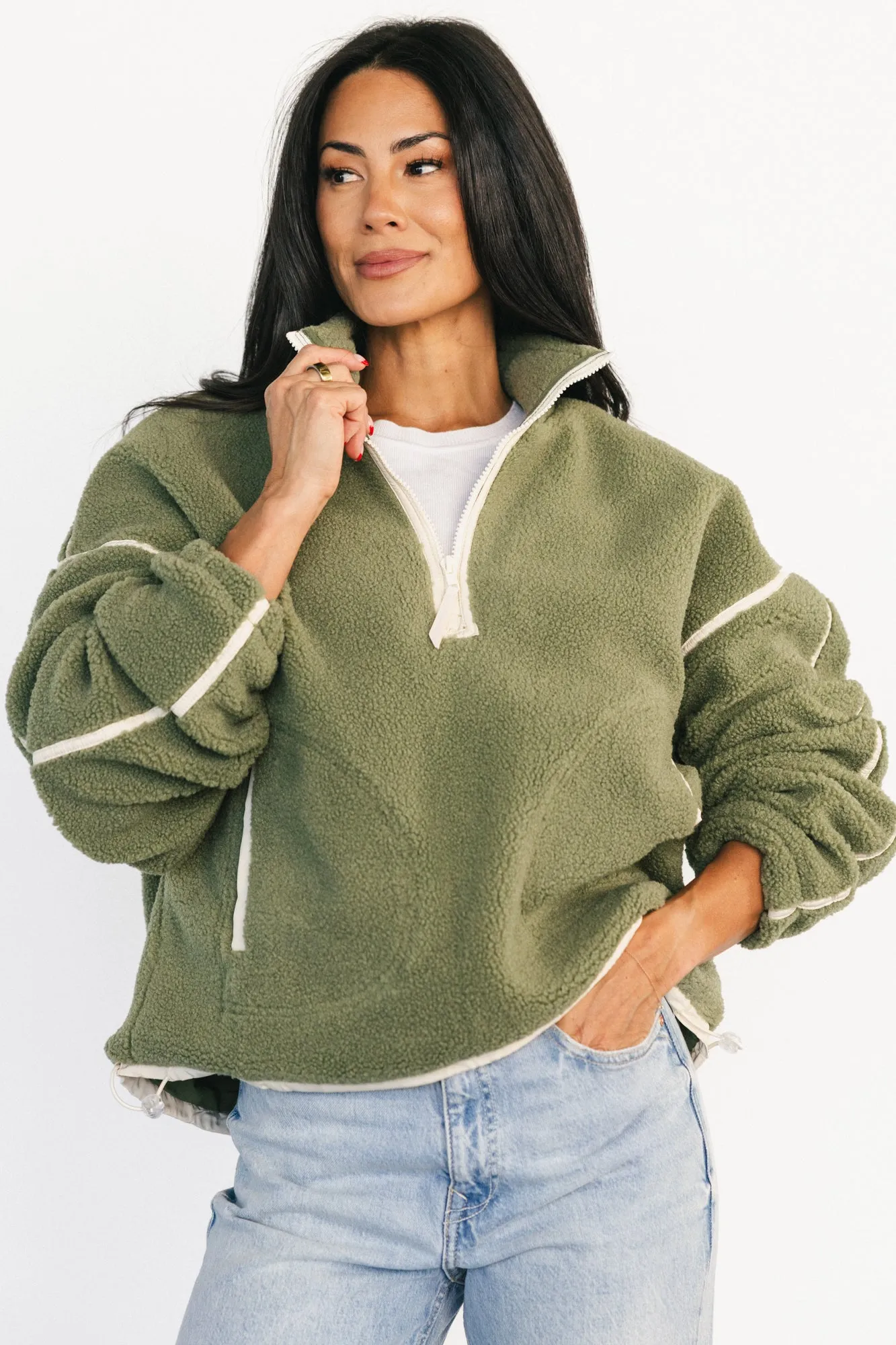 Holly Half Zip Pullover | Dark Sage heavy duty fabric