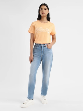 Soft Stretch Women's Blue Mom Loose Fit High Rise Jeans