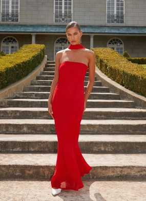 Under The Pagoda Maxi Dress - Red Whimsical Mood