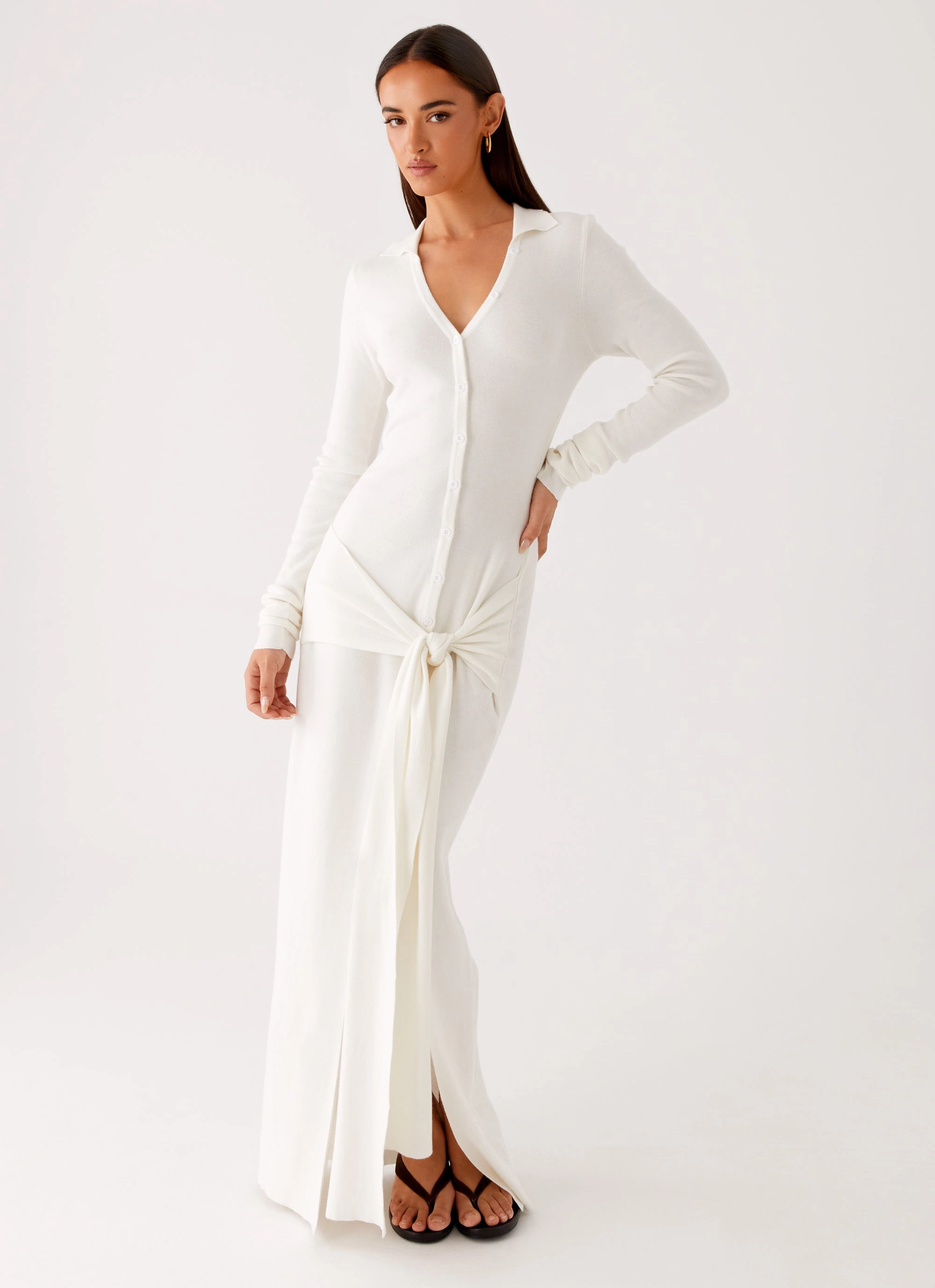 Sabetha Knit Maxi Dress - White Smart Pairing Puff-Sleeve