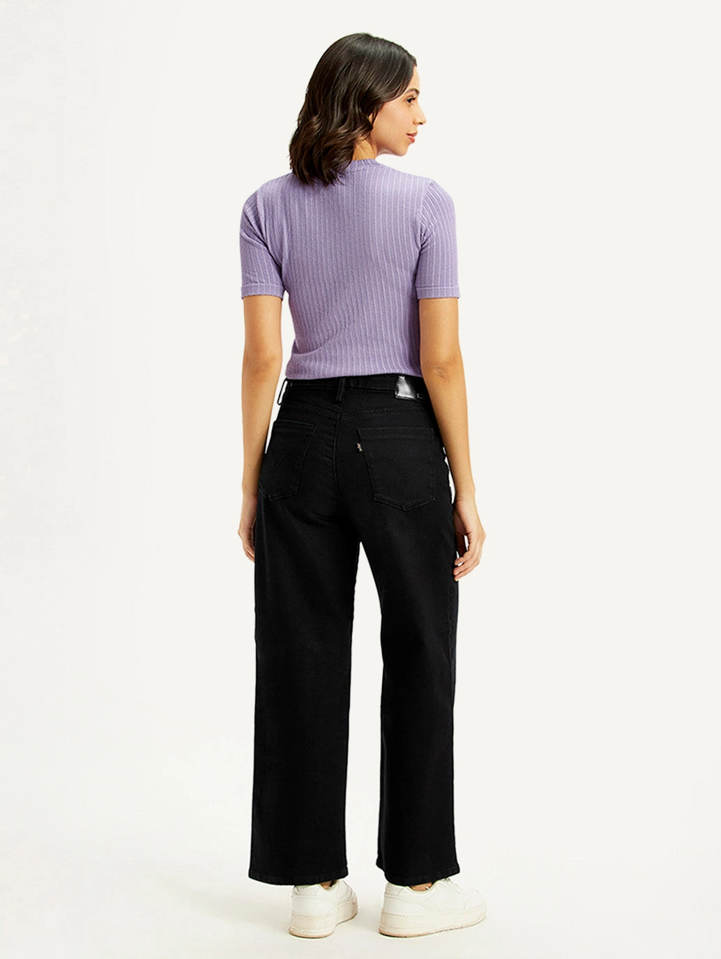 Brushed Interior Women's Black Wide Leg Fit High Rise Jeans