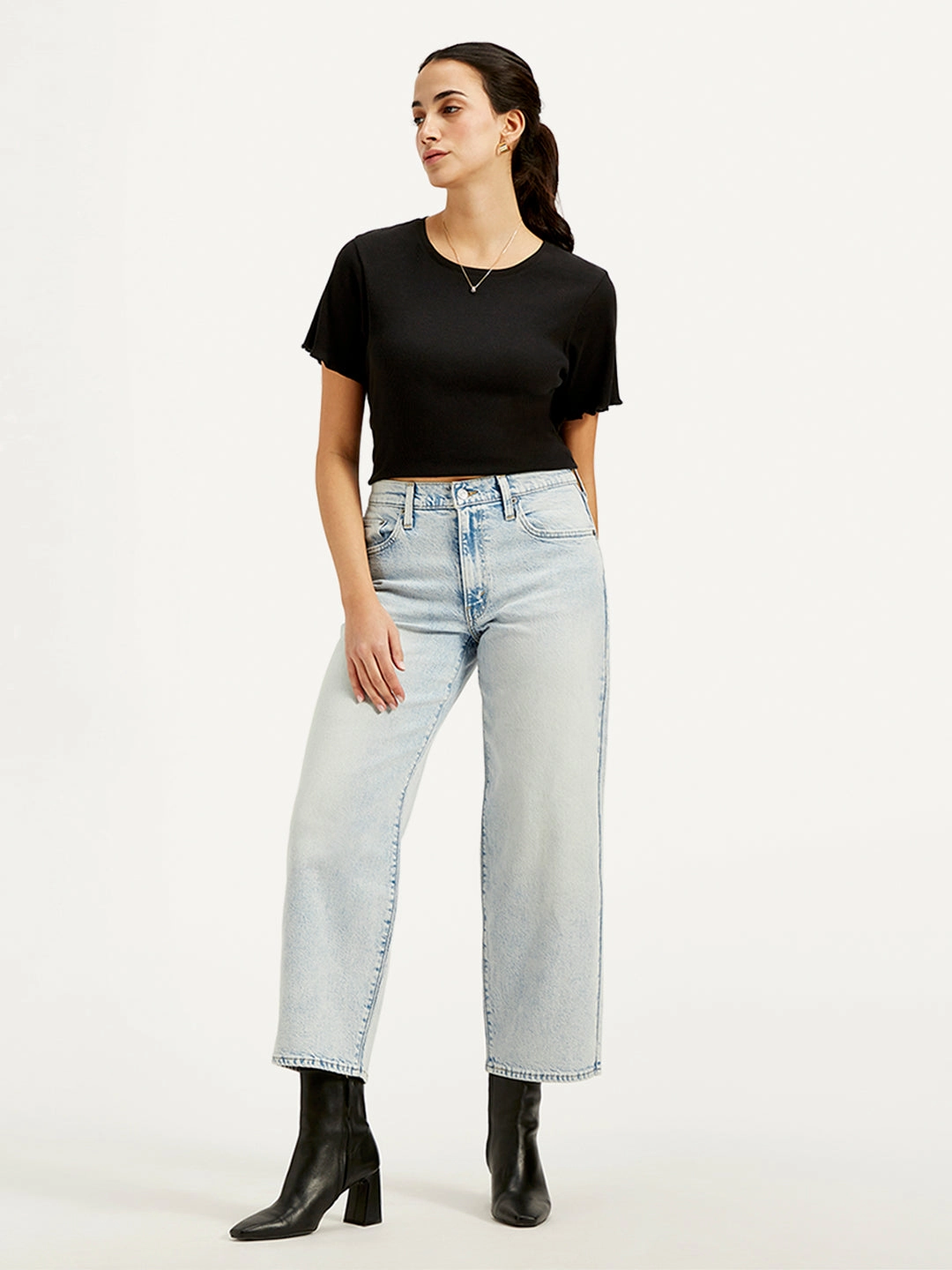 Women's Light Blue Baggy Dad Fit Mid Rise Jeans Flattering Waist Design