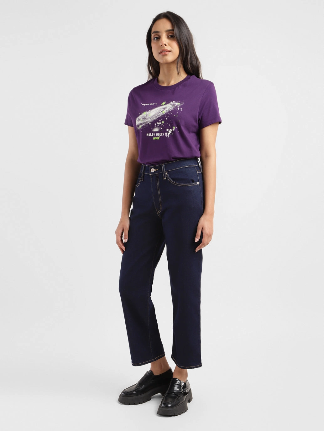 Travel Outfit Street Fashion Creative Look Women's 94 Navy Blue Baggy Fit Mid Rise Jeans