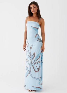 Aster Bloom Maxi Dress - Blue Floral Flared shape