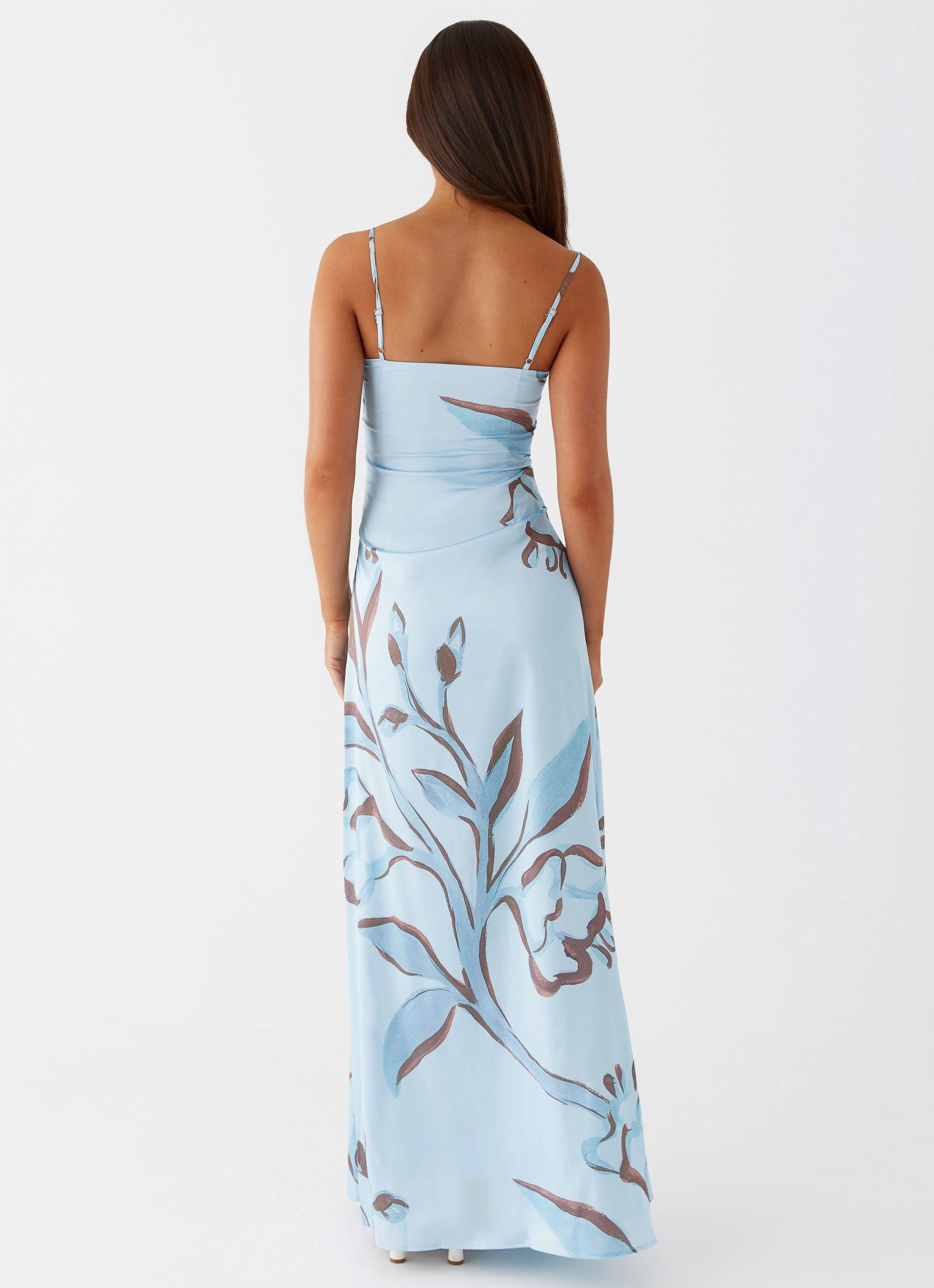 Aster Bloom Maxi Dress - Blue Floral Sleek and Flattering Belted-Style