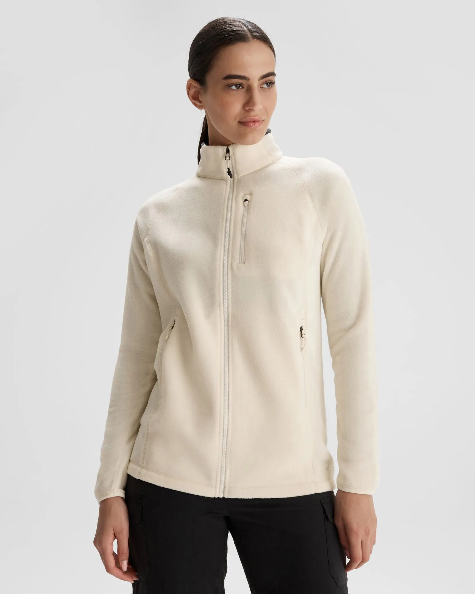 Contoured Back Panel Hypoallergenic Fibers Women's Ridge 100 PrimaLoft Bio Fleece Jacket - Natural