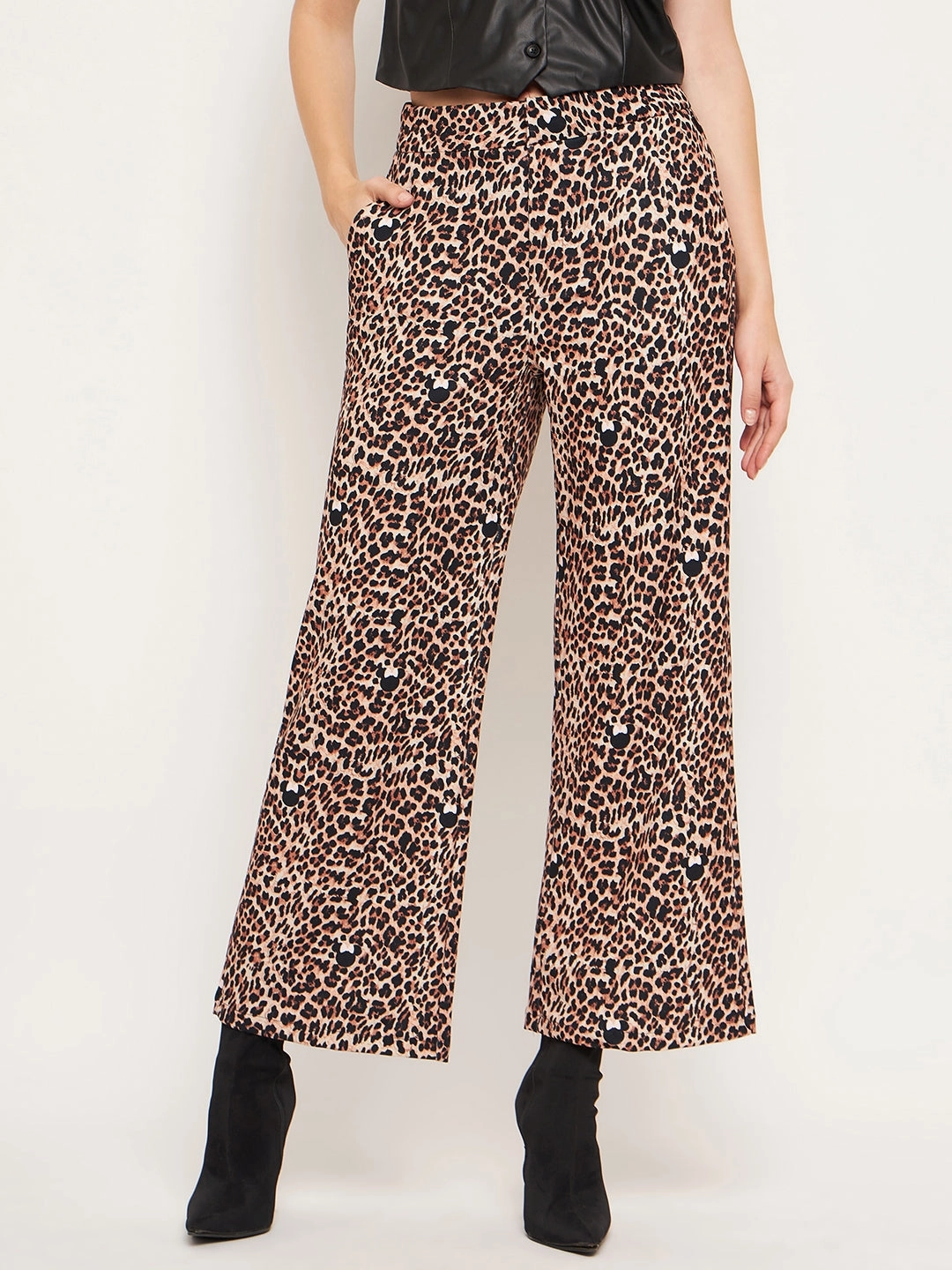 Madame Women Printed Brown Trouser No Iron