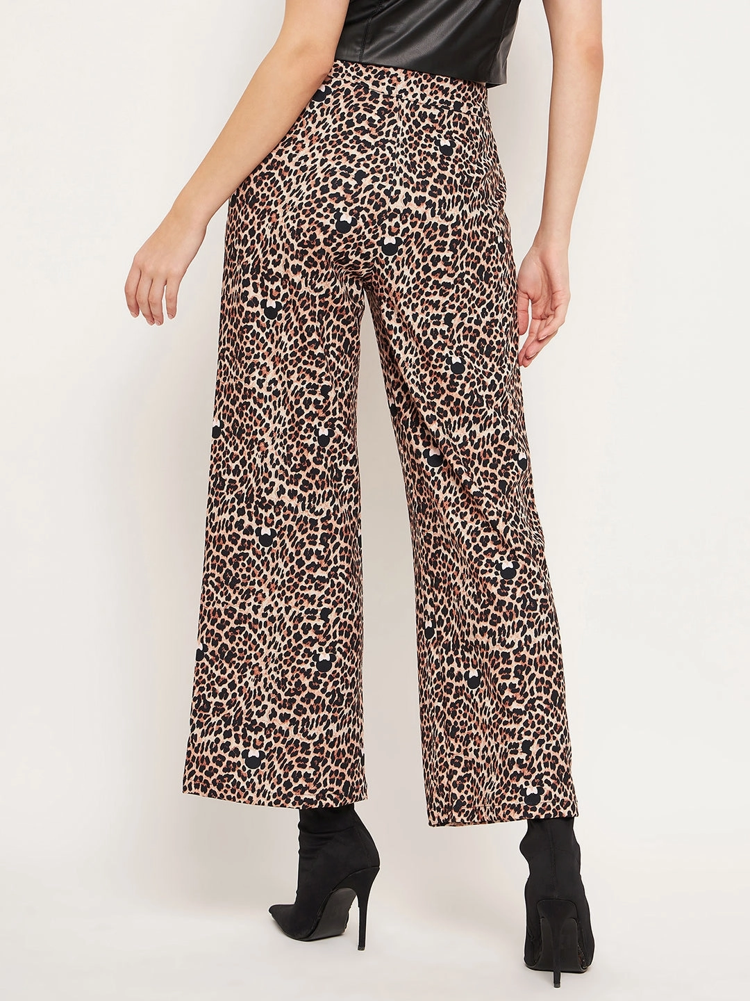 Madame Women Printed Brown Trouser Reflective accents