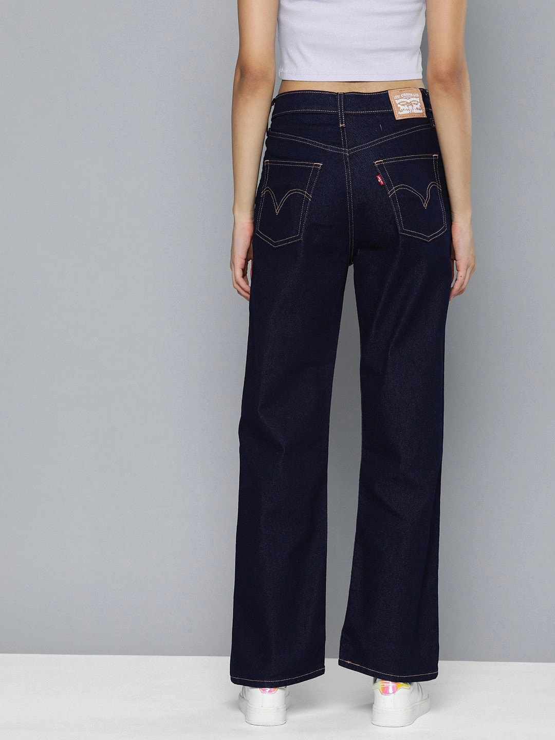 Women's Navy Blue Ribcage Straight Fit High Rise Jeans Leisure Ready