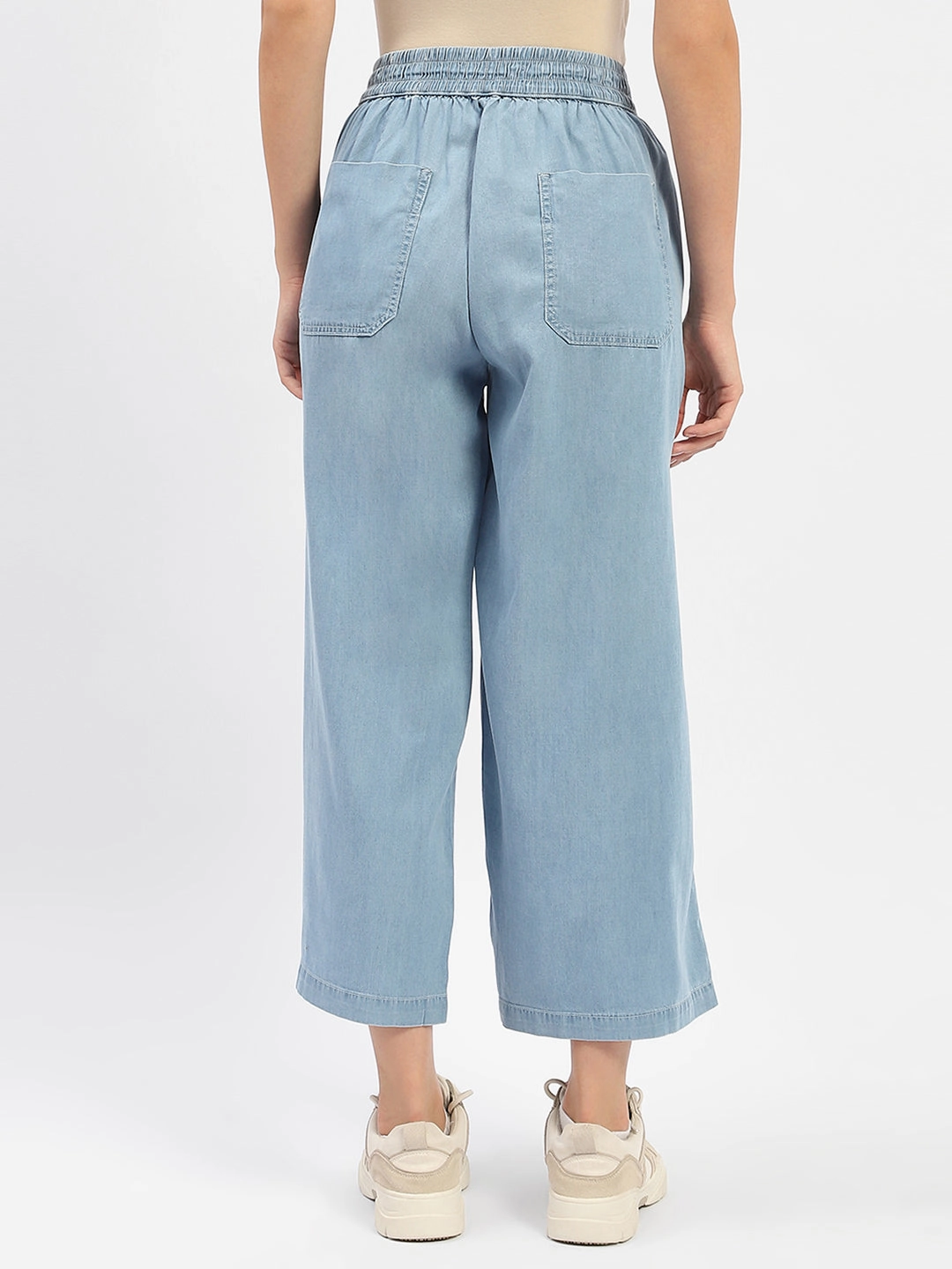 Smart Waistband Madame Wide Leg Cropped Light Blue Denim