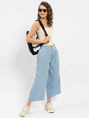 Spring Attire Madame Wide Leg Cropped Light Blue Denim
