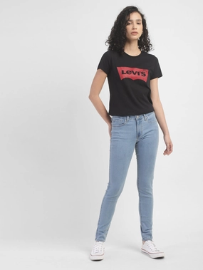 Women's 711 Blue Skinny Fit Mid Rise Jeans Sustainable Dye Methods Leisure Wear