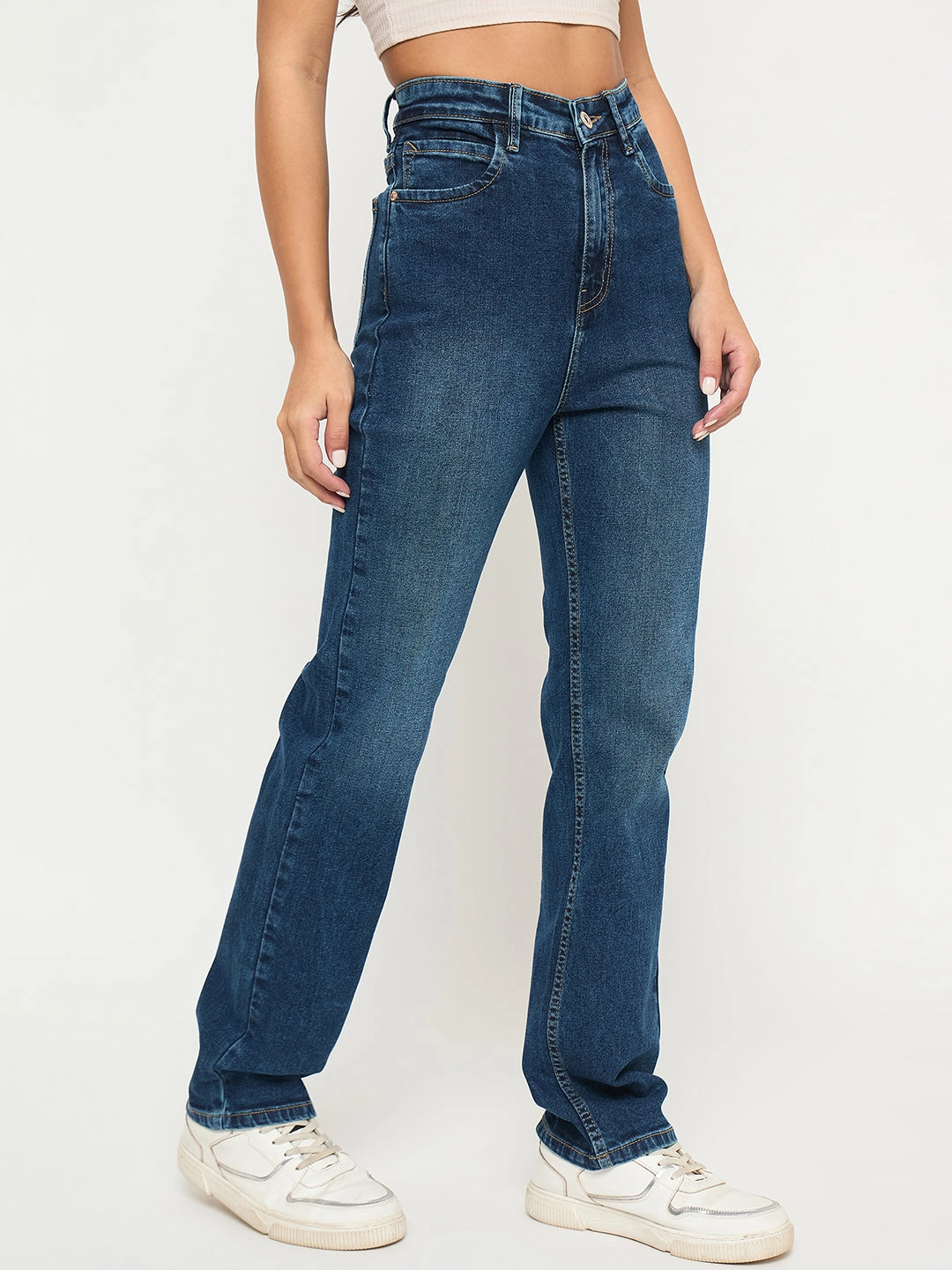 Date Night Casual Friday Light material Madame Stone Wash Dark Blue Cotton Blend Jeans