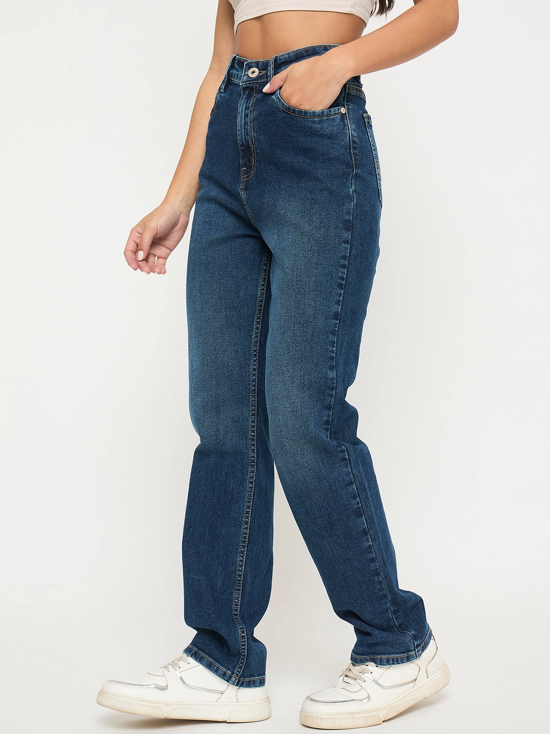 Madame Stone Wash Dark Blue Cotton Blend Jeans Basic Comfort