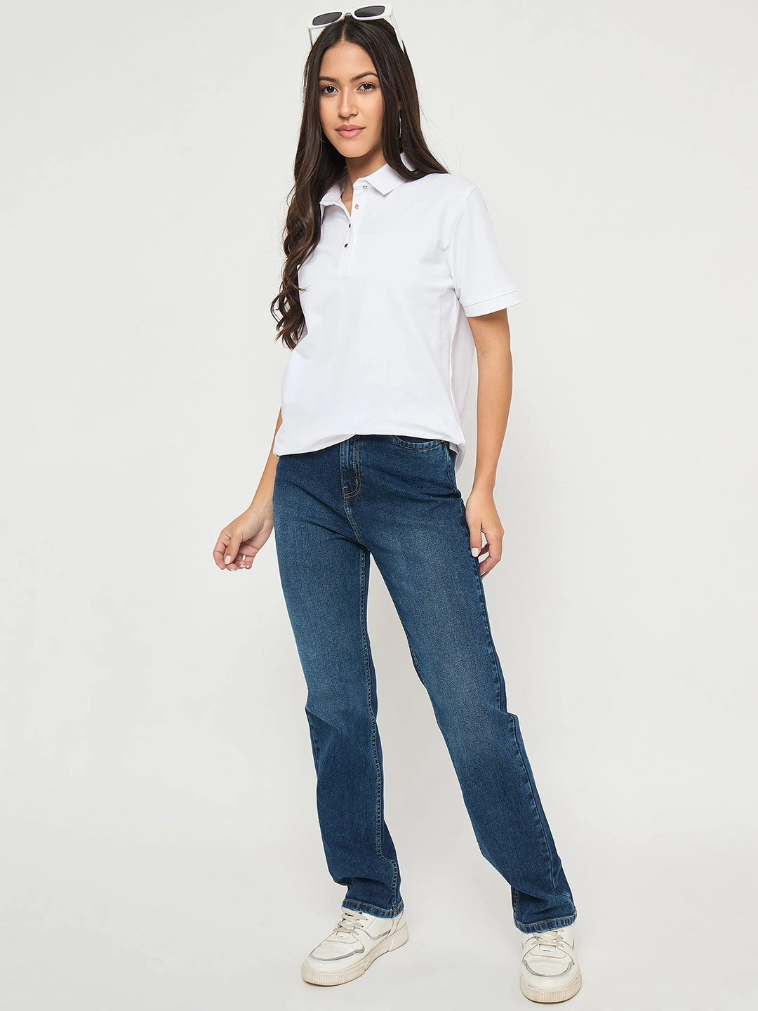 Functional Comfort Distressed Details Madame Stone Wash Dark Blue Cotton Blend Jeans