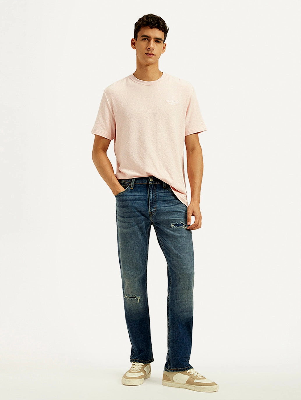 Minimalist Traveler Gear Bold Look Work Friendly Men's Tinted 513 Med Indigo Slim Straight Fit Mid Rise Jeans