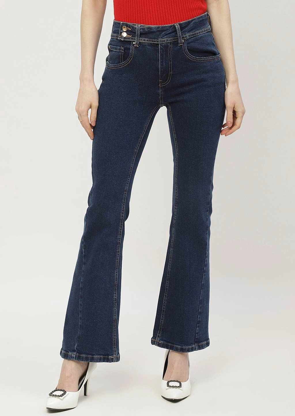 Madame Cut Seam Carbon Blue Flared Jeans Vibrant Trendy Basic Layers