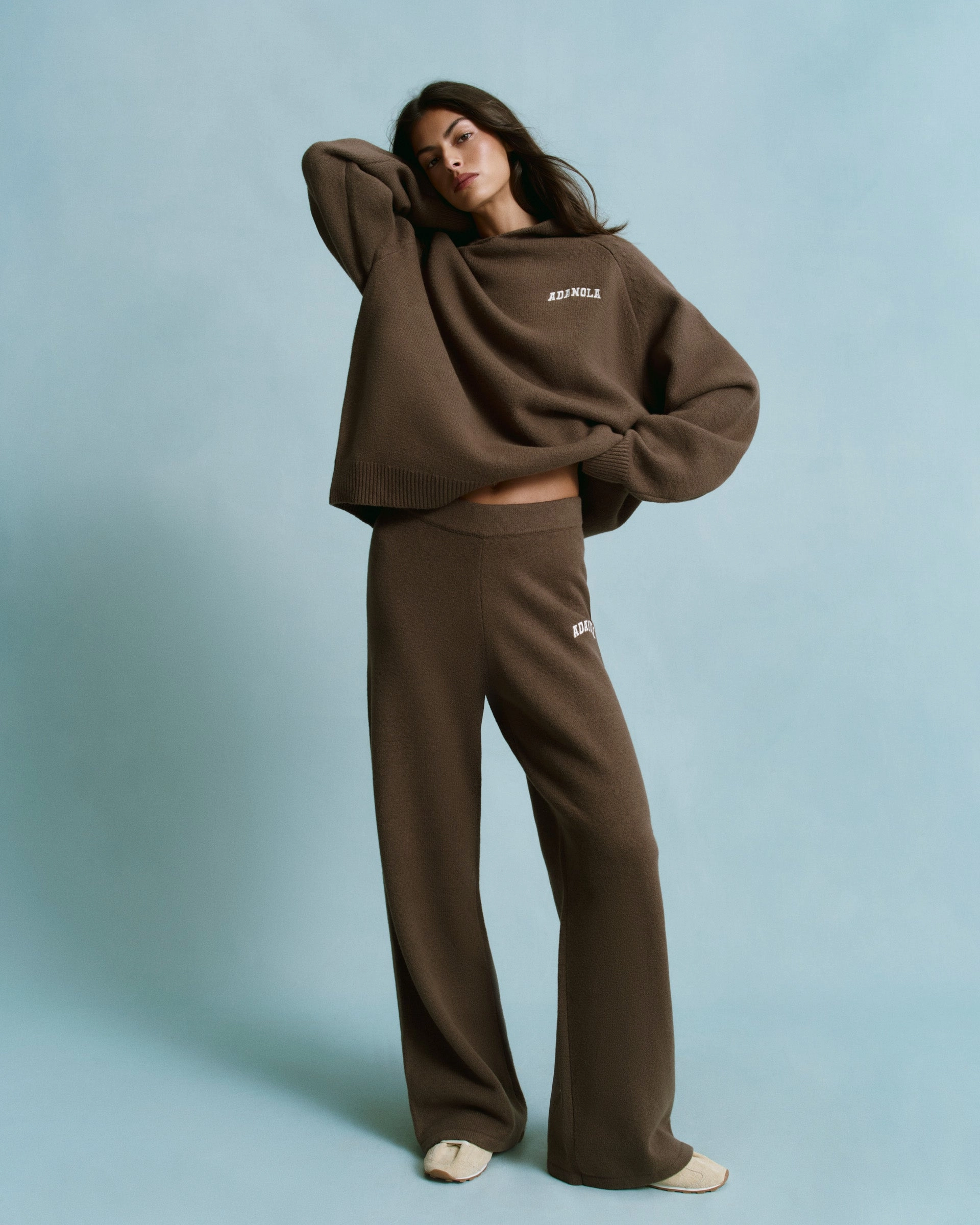 Work Essential Varsity Knit Straight Leg Sweatpants - Dark Cocoa Brown/Marshmallow White