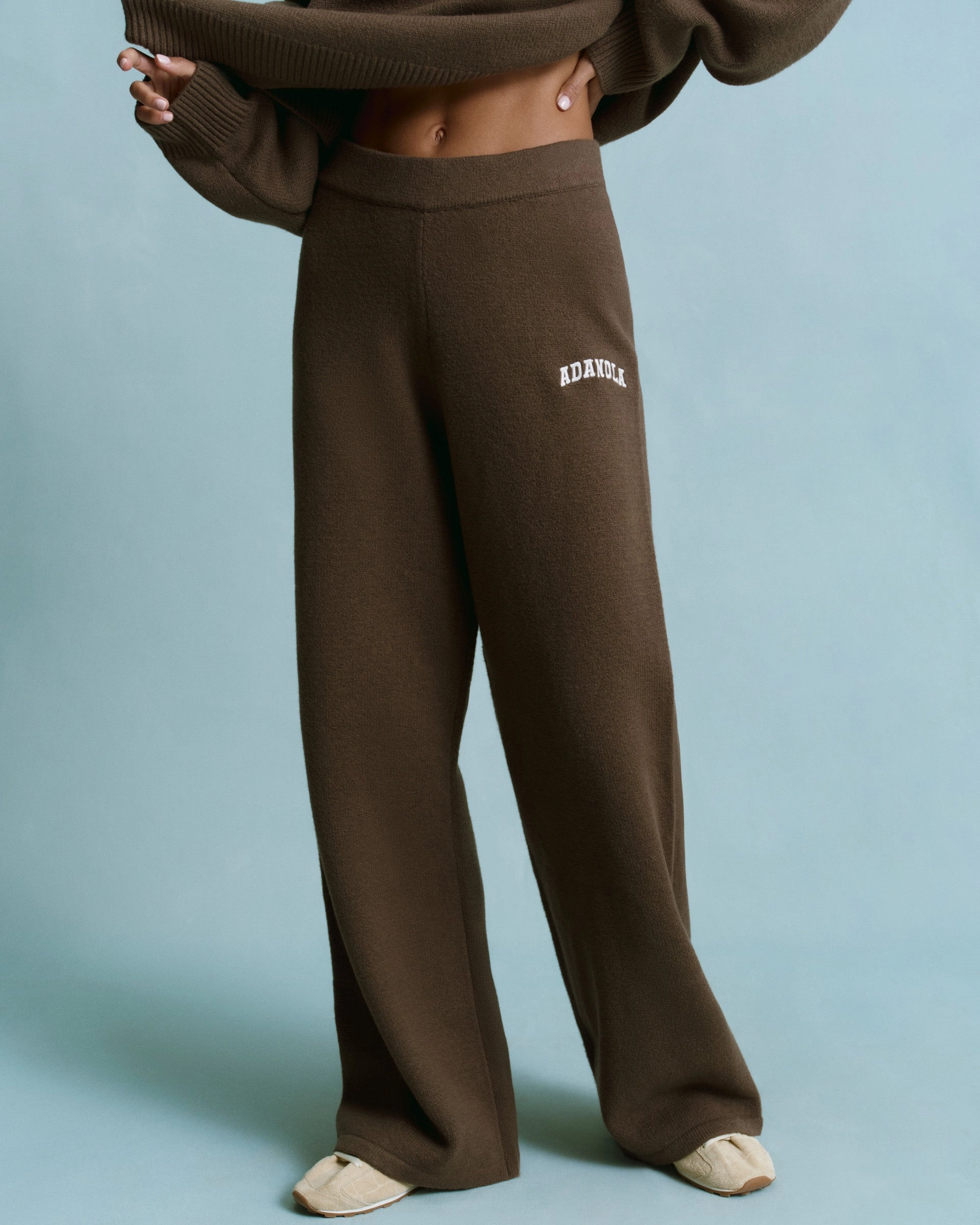 Varsity Knit Straight Leg Sweatpants - Dark Cocoa Brown/Marshmallow White No Ride-Up