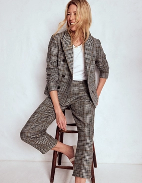 Gripper Waistband Bloomsbury Wool Trousers-Blue and Grey Prince of Wales