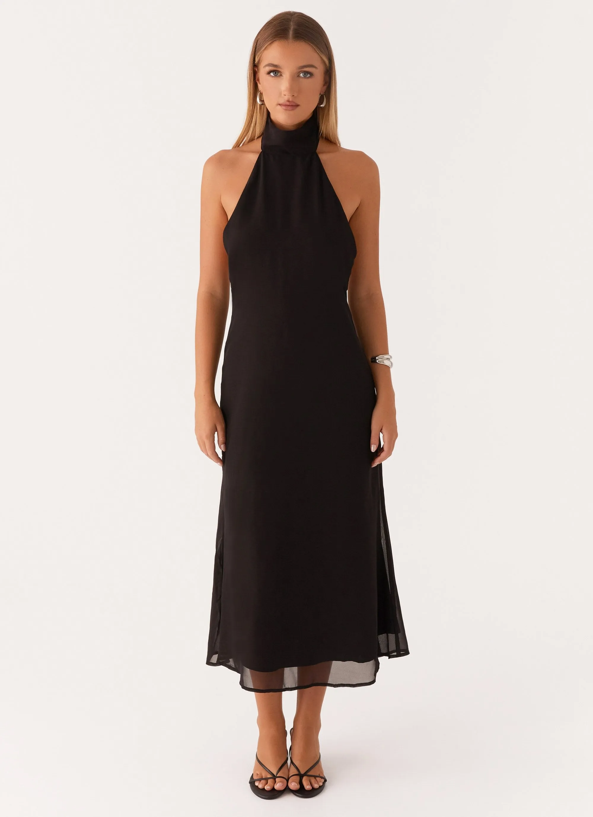 Neutral-Shade Emmalyn Midi Dress - Black