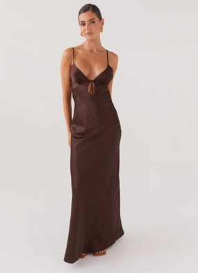 Flora Satin Maxi Dress - Chocolate Smooth Feel
