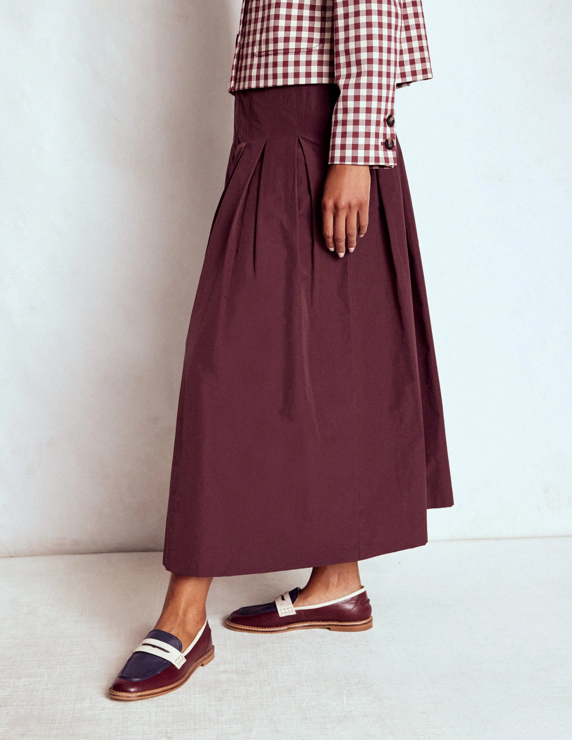 Light Fabric Rolled Hem Valentina Taffeta Midi Skirt-Deep Wisteria