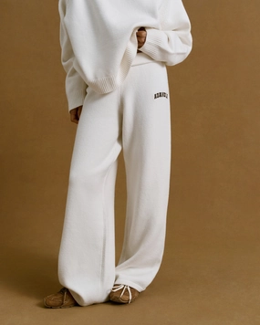 Minimal Bulk Versatile Fashion Varsity Knit Straight Leg Sweatpants - Cream/Coffee Bean