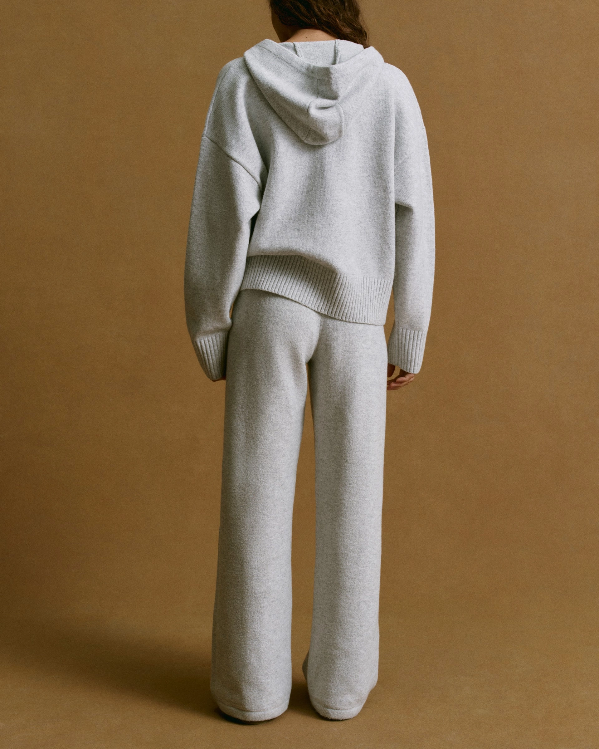 Varsity Knit Straight Leg Sweatpants - Light Grey Melange/Navy Blue Stain Resistant Weave