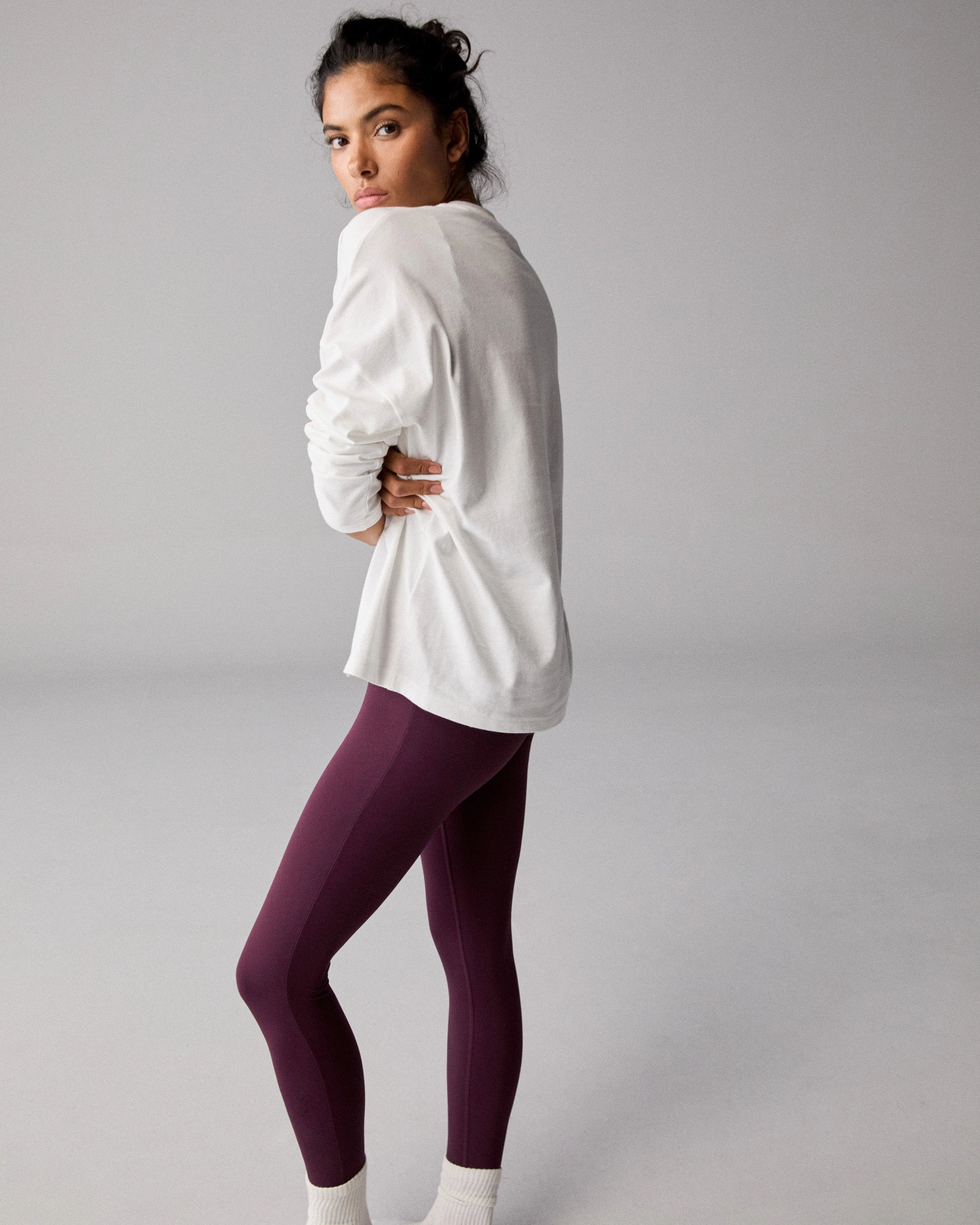 Varsity Long Sleeve Drop Shoulder T-shirt - White/Dark Cherry Buttonless Closure