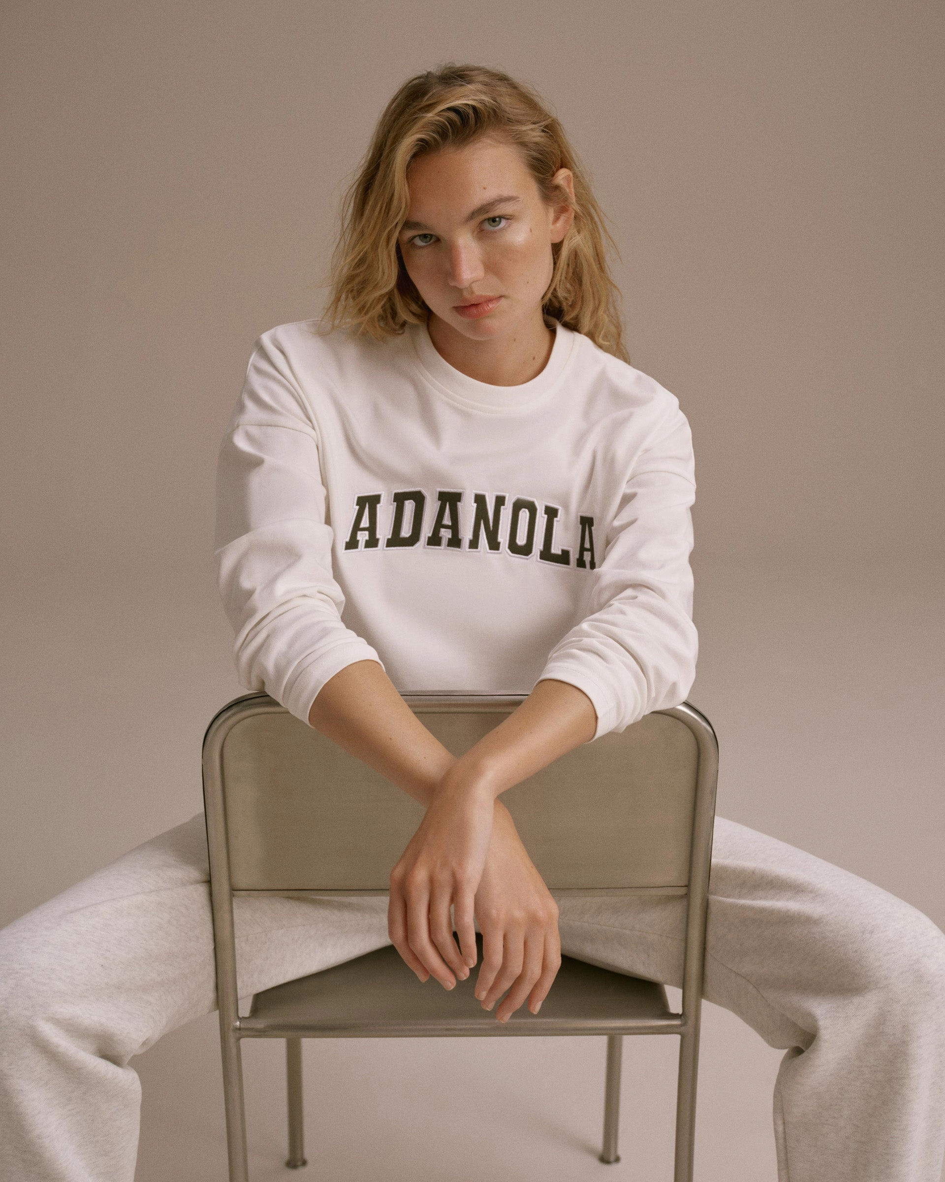 Varsity Long Sleeve Drop Shoulder T-shirt - White/Dark Olive LongWearingComfort Non Restrictive Cut