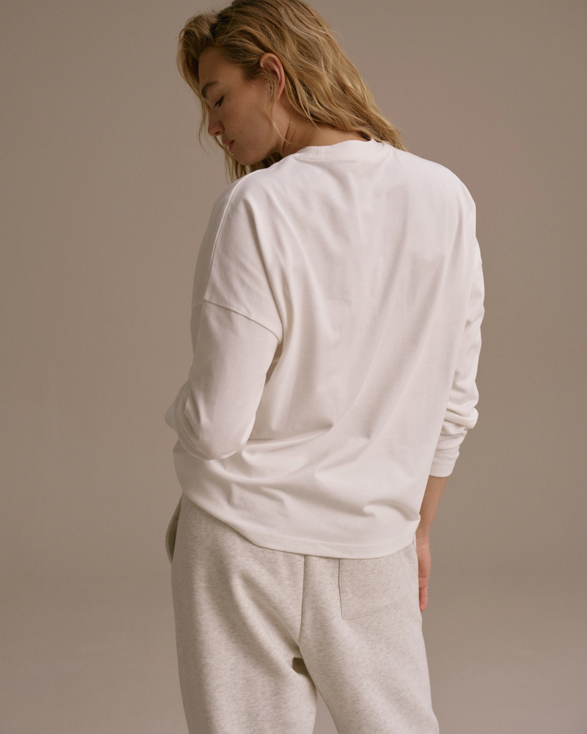 Varsity Long Sleeve Drop Shoulder T-shirt - White/Dark Olive Compression Fit Technology WaterResistantCoating