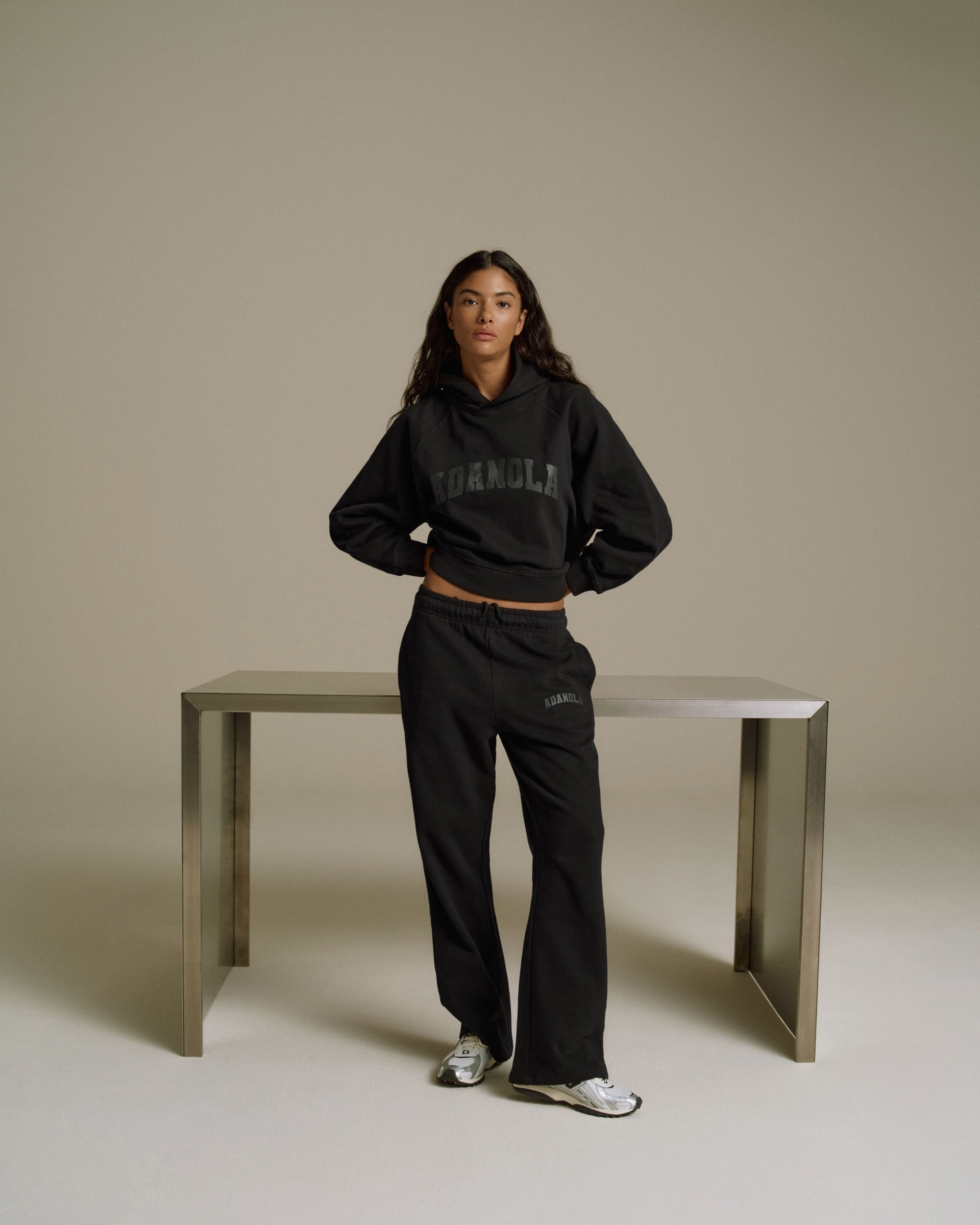 Unisex style Varsity Loose Fit Straight Leg Sweatpants - Black