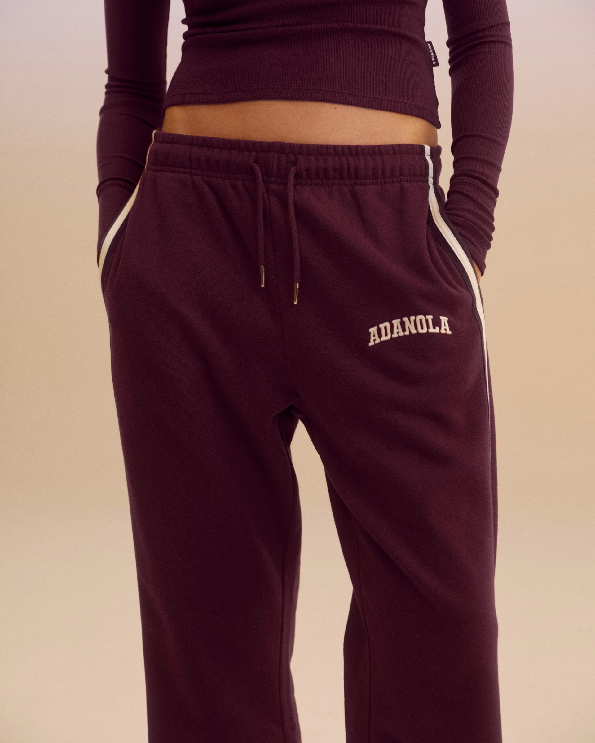 Varsity Loose Fit Straight Leg Sweatpants - Dark Cherry/Marshmallow White Commuter Ready AntiSnagZippers