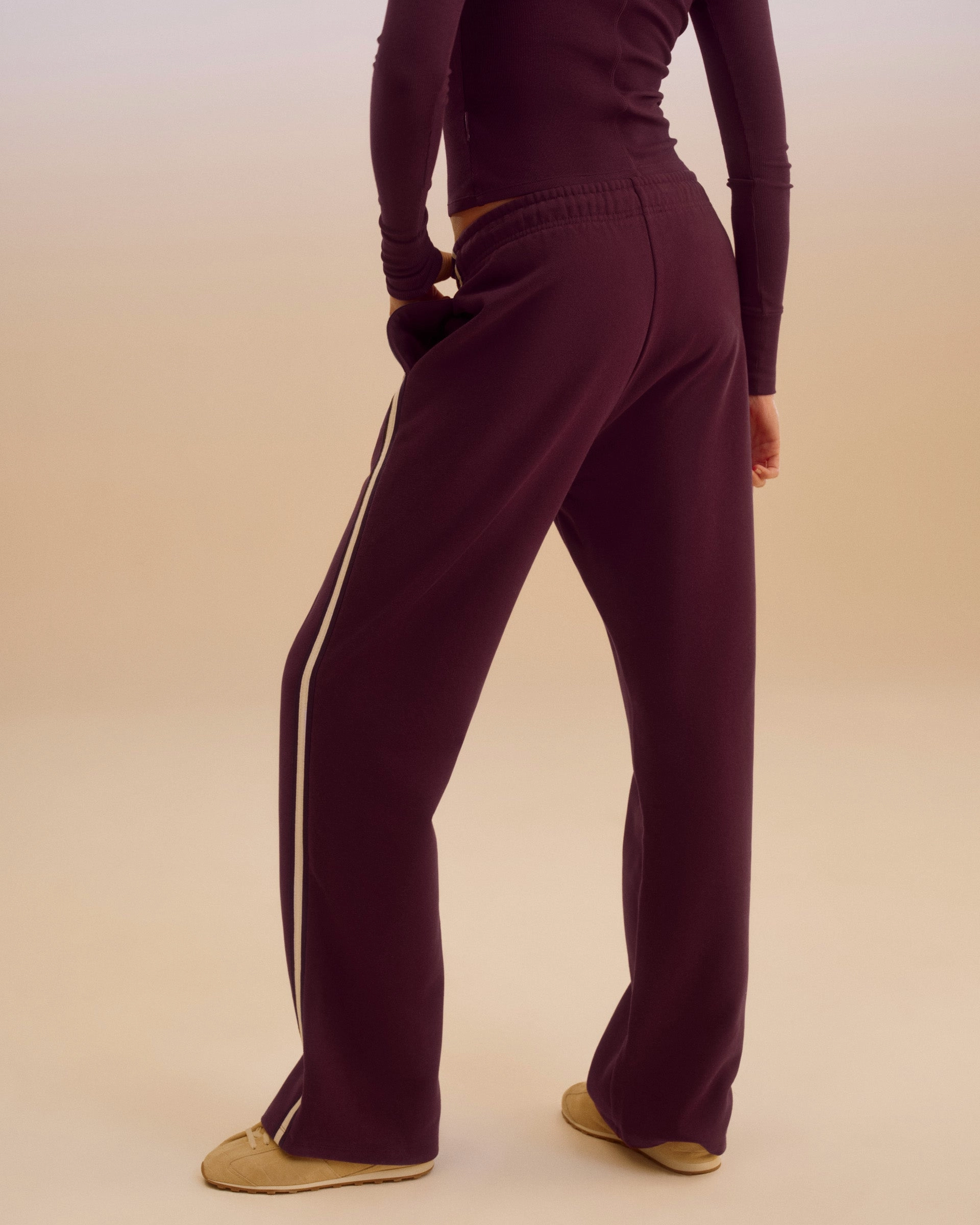 Varsity Loose Fit Straight Leg Sweatpants - Dark Cherry/Marshmallow White Anti Static Lining
