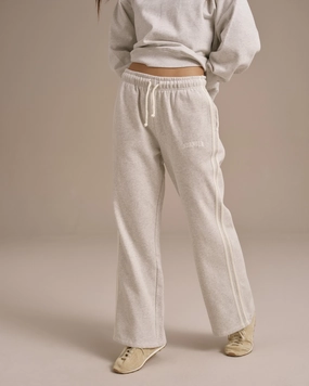 Breath Fit Slim Profile Varsity Loose Fit Sweatpants - Light Grey Melange/Marshmallow White