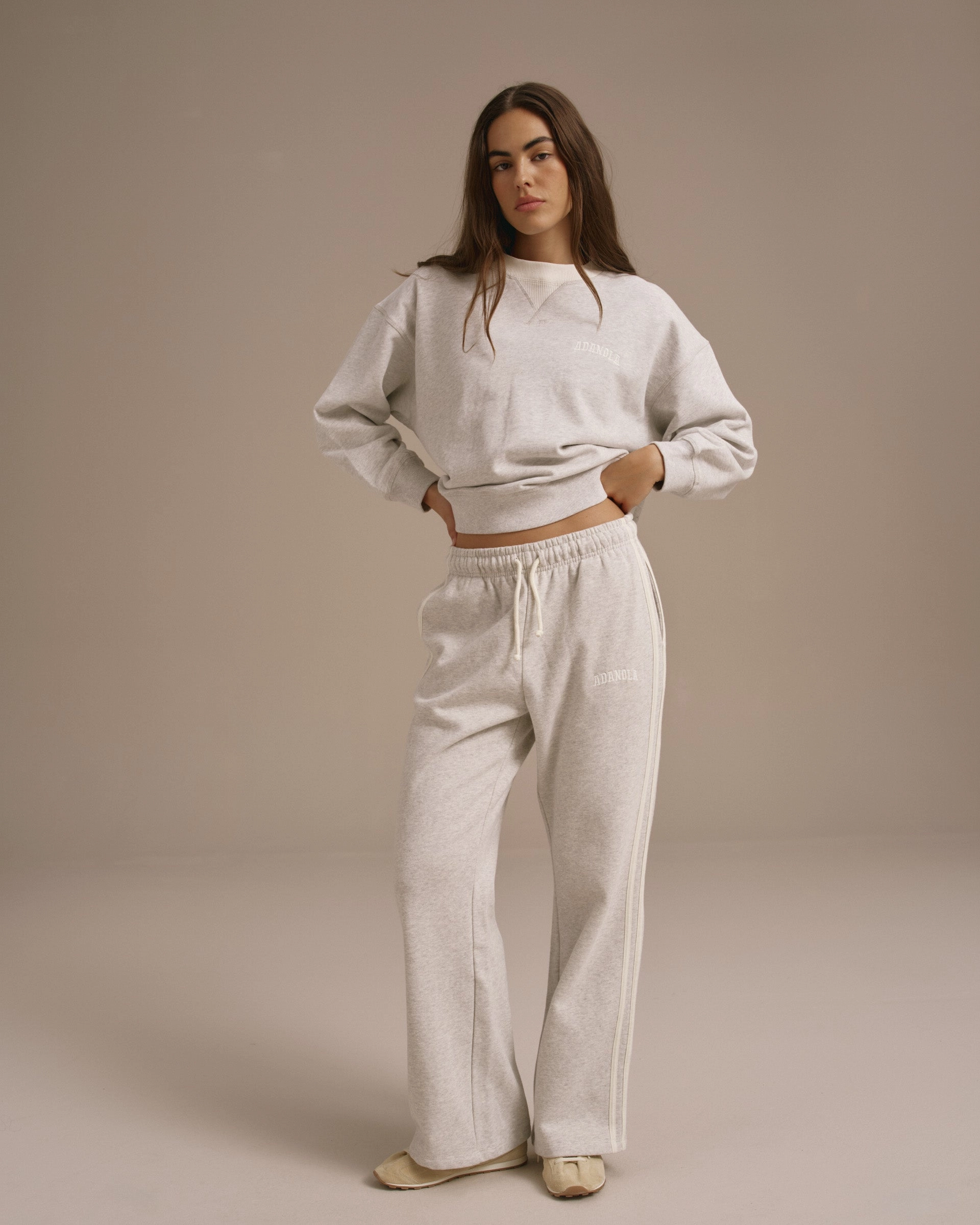 Varsity Loose Fit Sweatpants - Light Grey Melange/Marshmallow White Utility Pockets