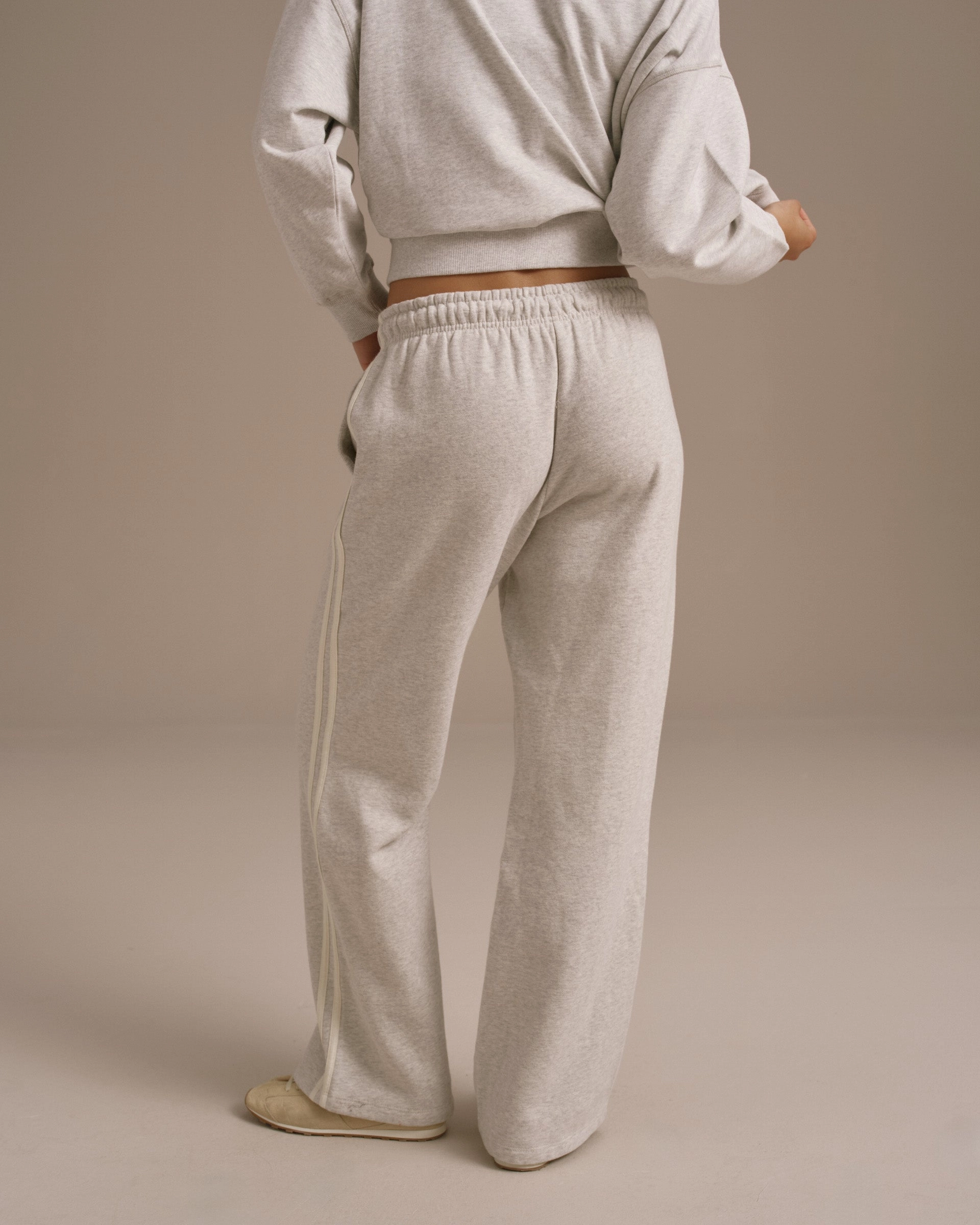 Ripstop Reinforcement Tough Flex Varsity Loose Fit Sweatpants - Light Grey Melange/Marshmallow White