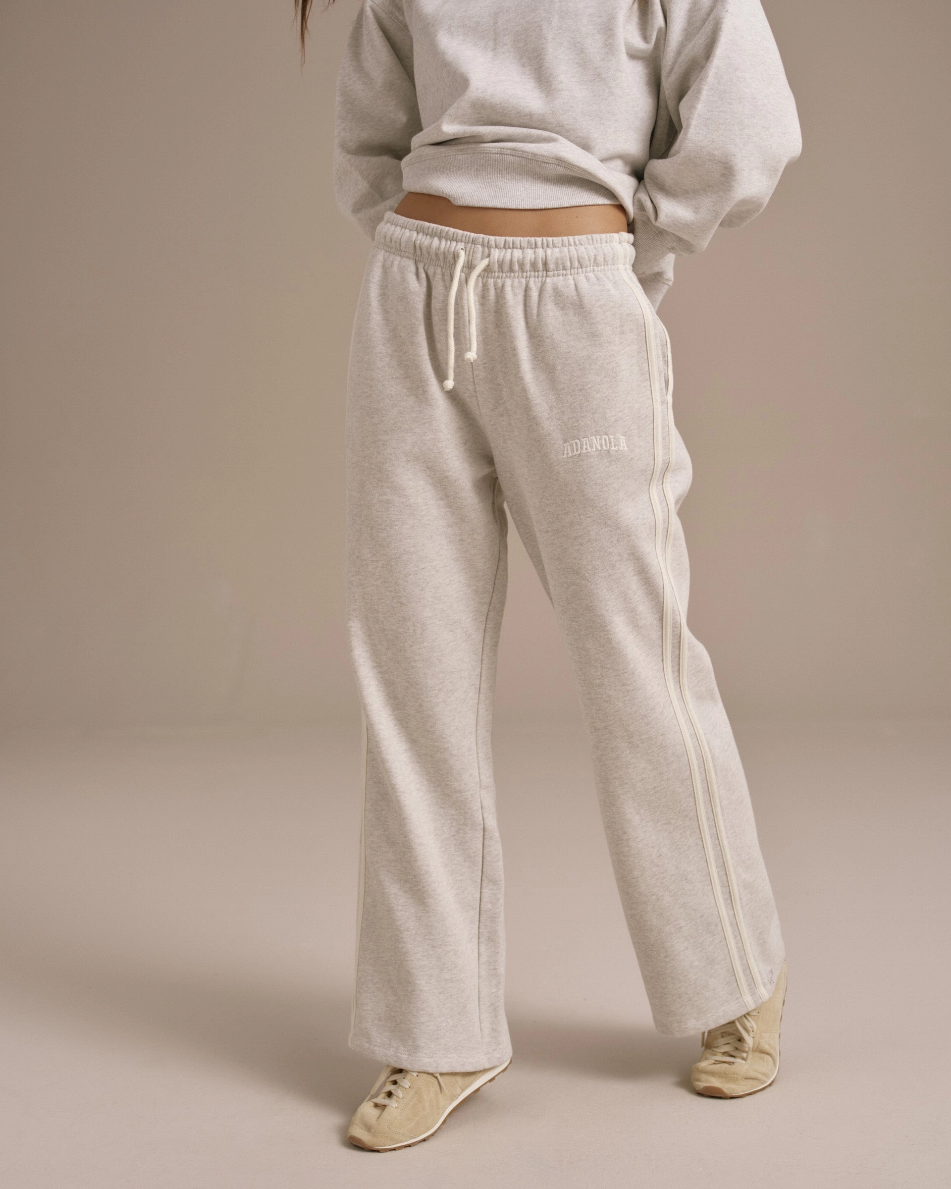Breath Fit Slim Profile Varsity Loose Fit Sweatpants - Light Grey Melange/Marshmallow White