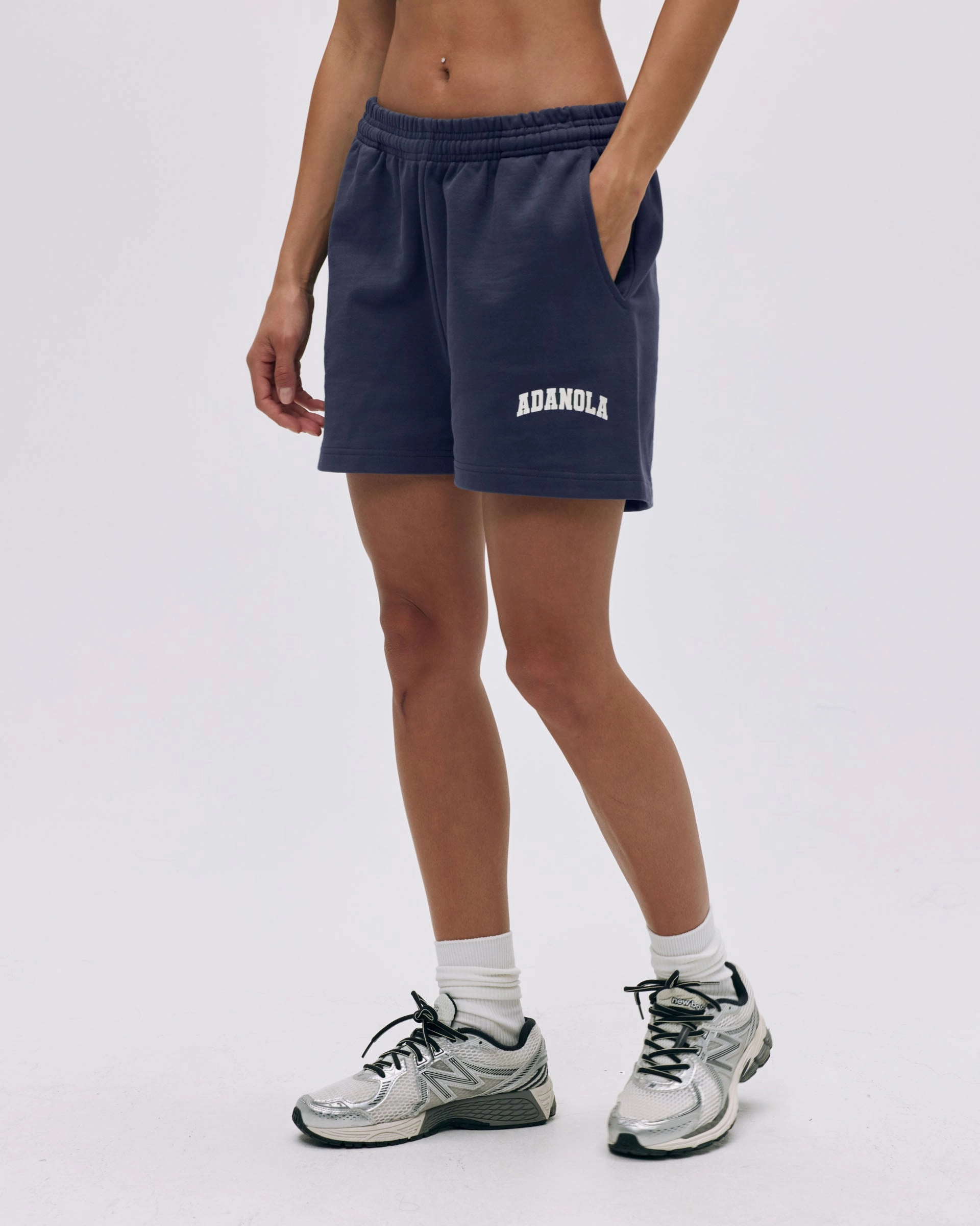 Thermal Regulating Fabric Varsity Sweat Shorts - Midnight Blue/Marshmallow White