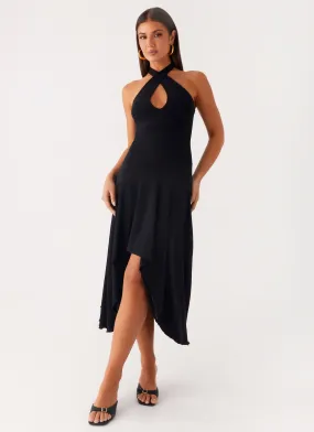Velvet Sky Midi Dress - Black Clean Outfit