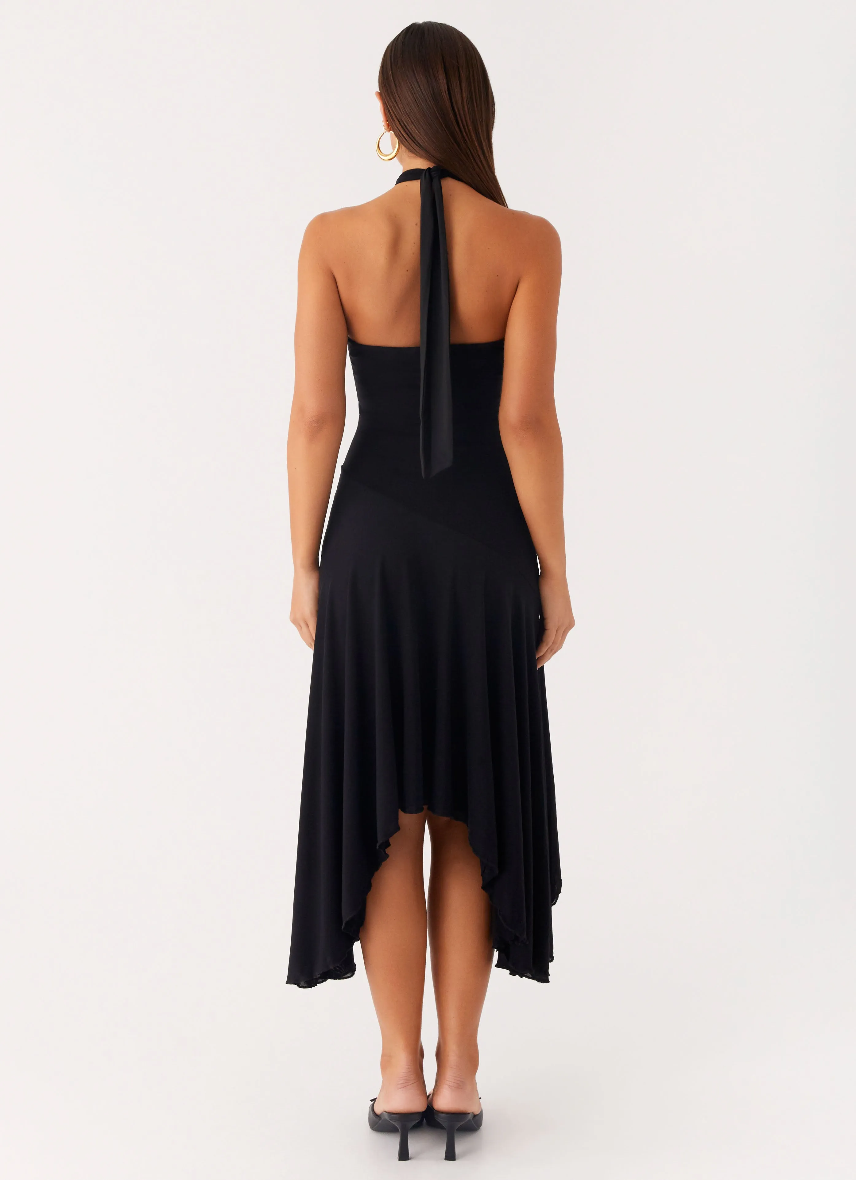 Velvet Sky Midi Dress - Black Flowing Layers