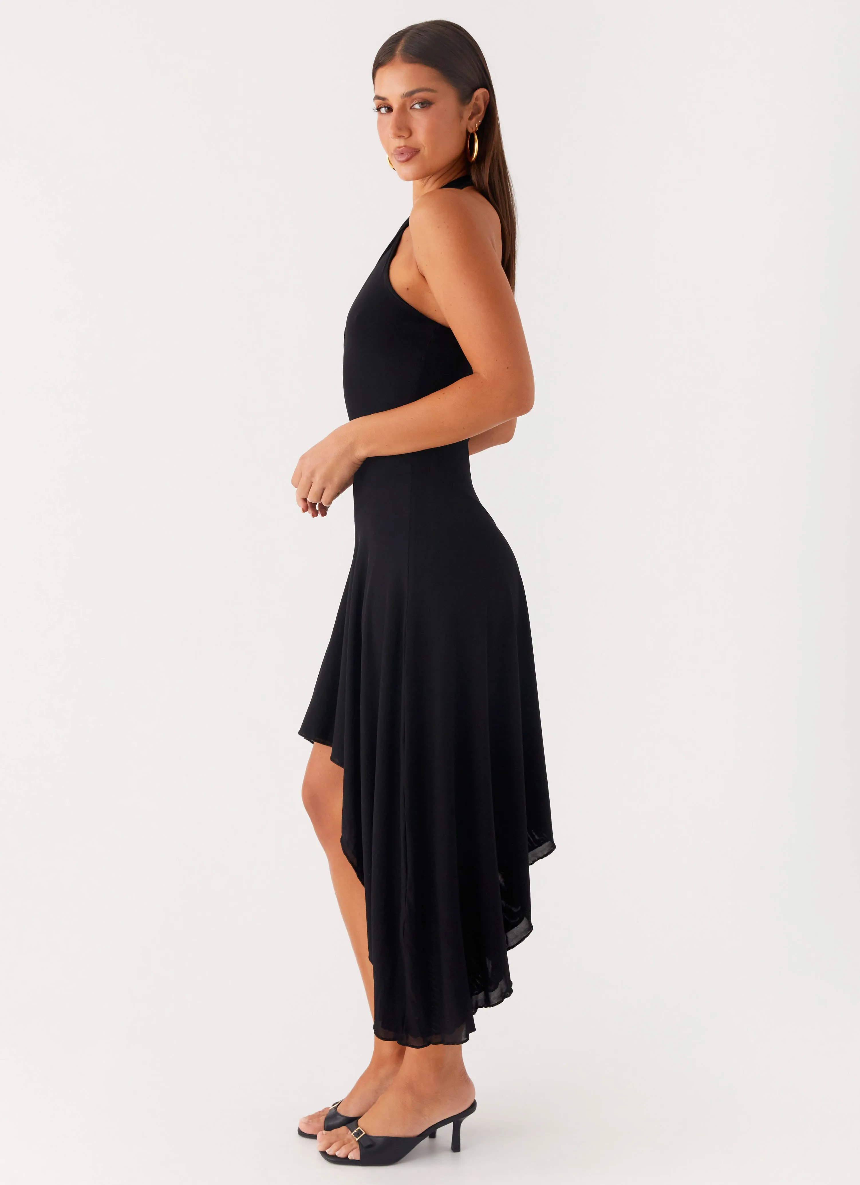 Office Layer Sophisticated Line Velvet Sky Midi Dress - Black