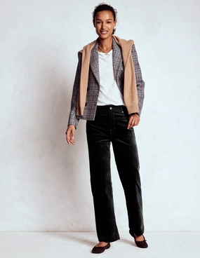 Velveteen Straight Jeans-Black Versatile Wearable Sporty Layer